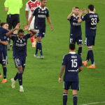 Paris FC's players celebrate at the end of the French L1 football match between AS Monaco and Paris FC at the Louis II Stadium (Stade Louis II) in the Principality of Monaco on November 1, 2025. (Photo by Valery HACHE / AFP) (Photo by VALERY HACHE/AFP via Getty Images)